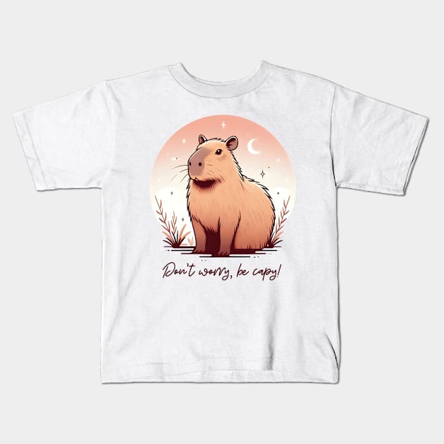 Don't Worry, Be Capy capybara Kids T-Shirt by Batshirt